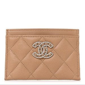 BNWT Chanel Crystal Beige Caviar Card Holder